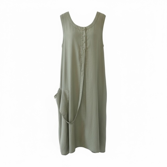 Mia Inspiration Plus Size Relaxed Fit Sleeveless Button-Front Olive Maxi Dress. - Picture 1 of 9